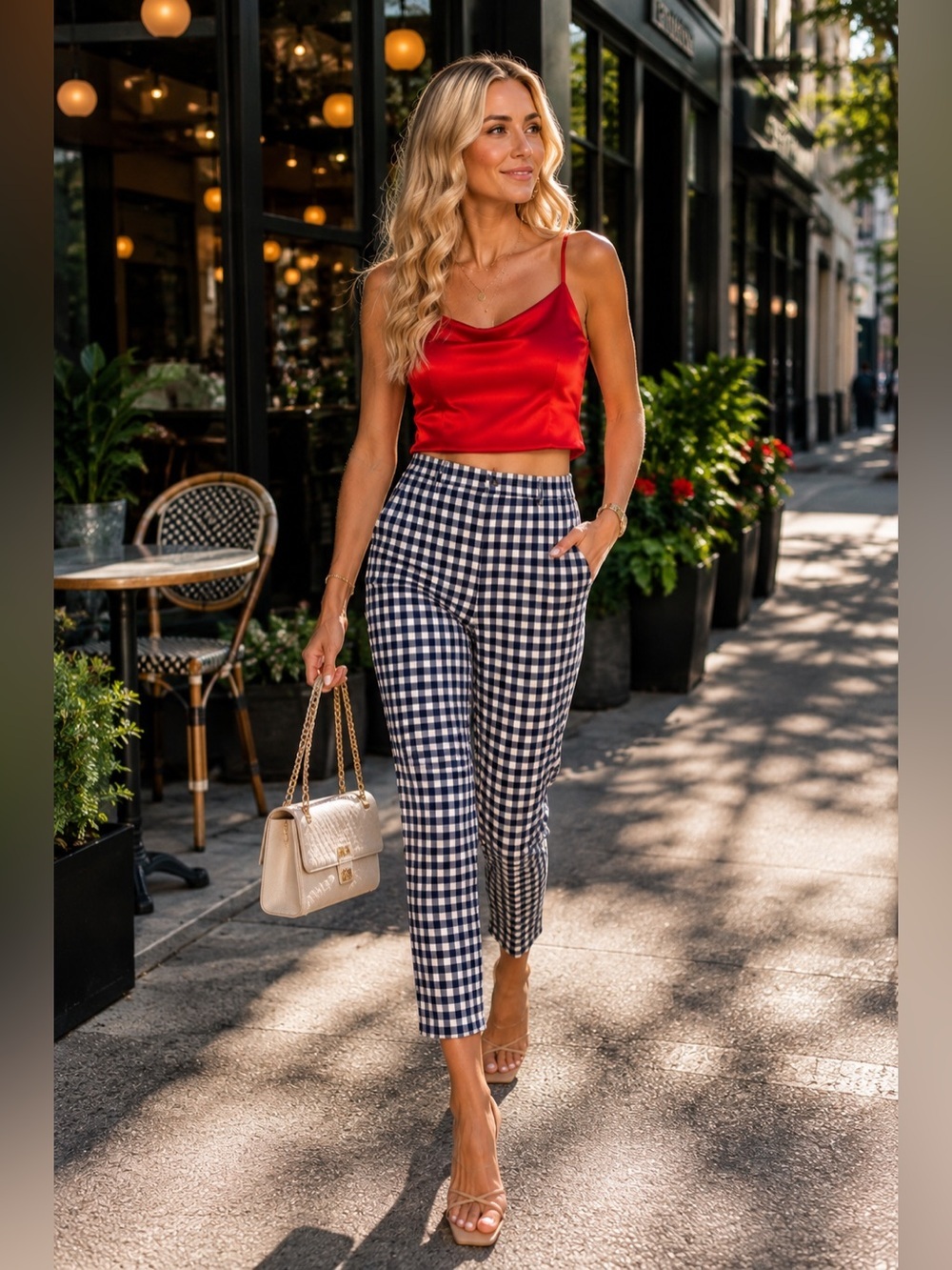Ann Taylor Navy & White Gingham Ankle Pants Size 6
